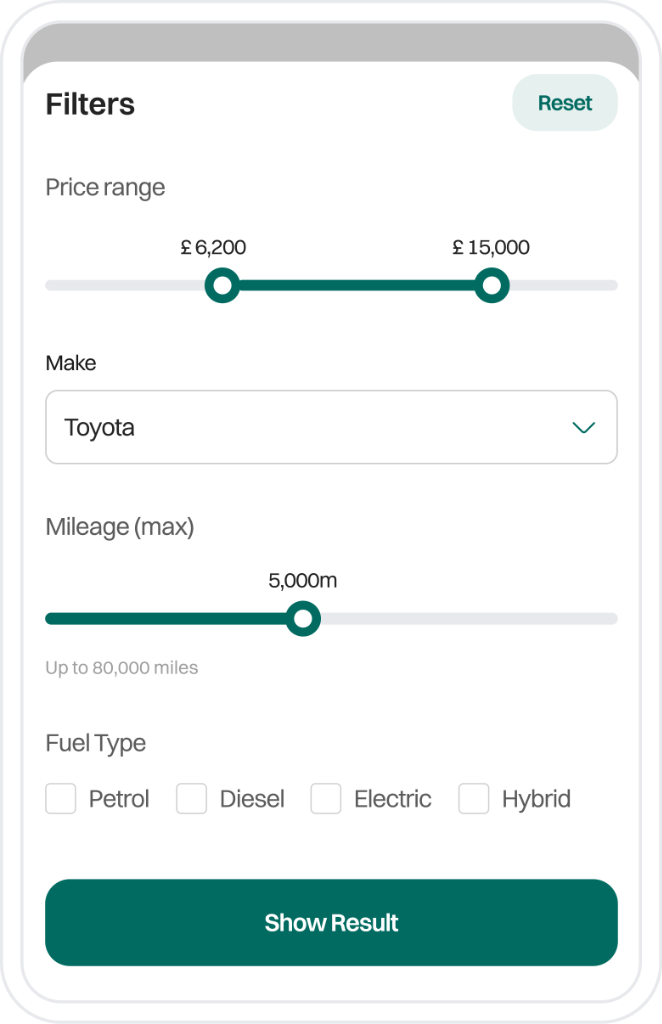 Filters Screen Mockup