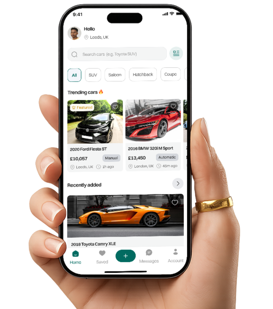 Hand holding phone displaying Autosplug app list